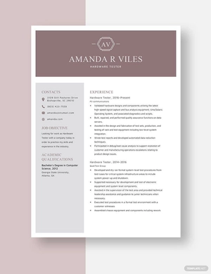 Hardware Tester Resume