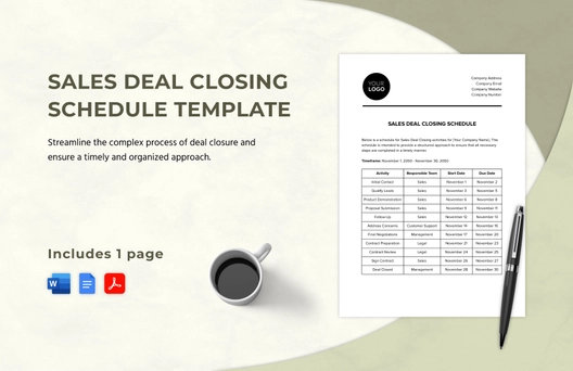 Sales Deal Closing Schedule Template