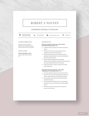 Hazardous Materials Technician Resume