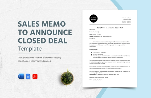 Sales Memo to Announce Closed Deal Template Sales Memo to Announce Closed Deal Template