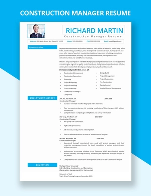 Construction Manager Resume Template