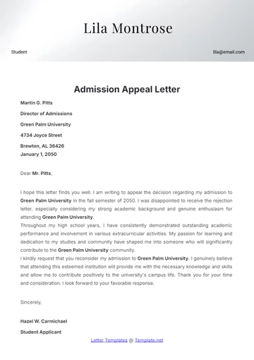 Free Admission Appeal Letter Template to Edit Online