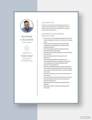 Head Cashier Resume