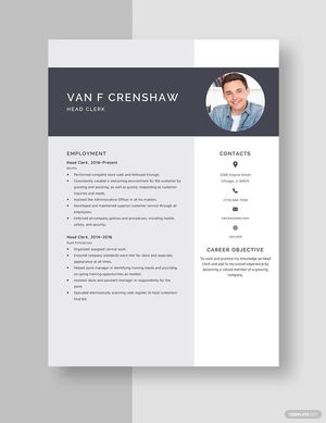 Head Clerk Resume