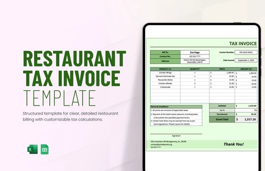 Restaurant Tax Invoice Template