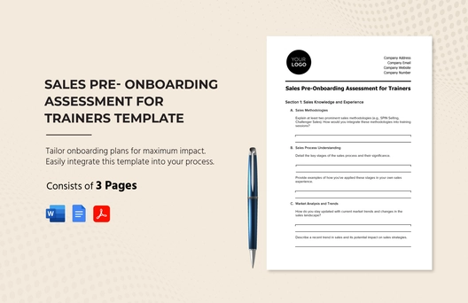 Sales Pre-Onboarding Assessment for Trainers Template