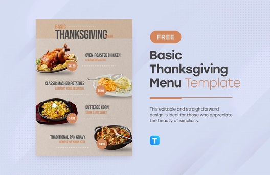 Free Basic Thanksgiving Menu Template to Edit Online