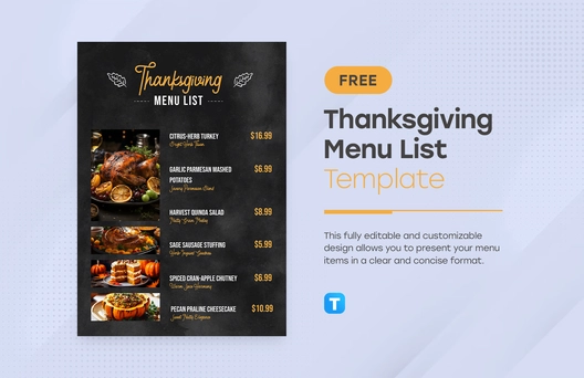 Free Thanksgiving Menu List Template to Edit Online