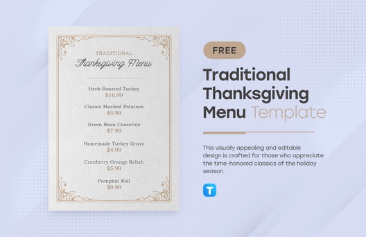 Free Traditional Thanksgiving Menu Template to Edit Online