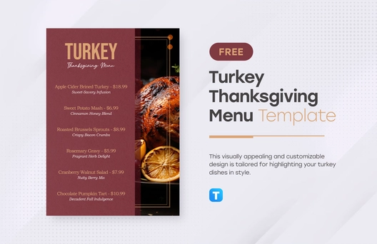 Free Turkey Thanksgiving Menu Template to Edit Online