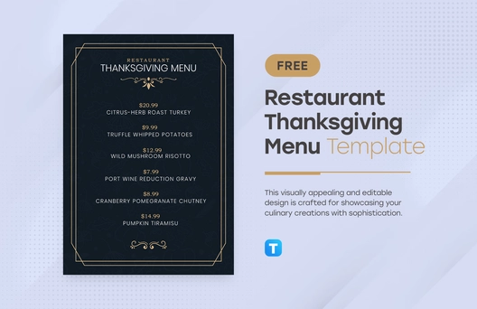 Free Restaurant Thanksgiving Menu Template to Edit Online