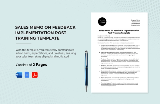 Sales Memo on Feedback Implementation Post Training Template