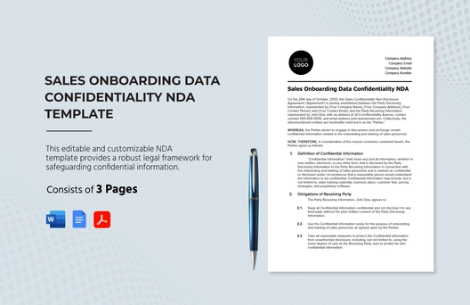 Sales Onboarding Data Confidentiality NDA Template Sales Onboarding Data Confidentiality NDA Template