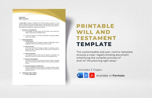Printable Will and Testament Template