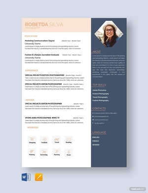 Sample Freelance Photographer Resume