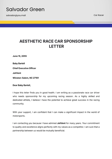 Free Aesthetic Race Car Sponsorship Letter Template to Edit Online