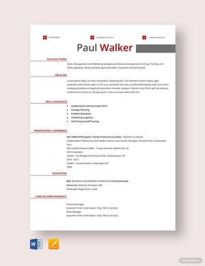 Fresher Golf Caddy Resume