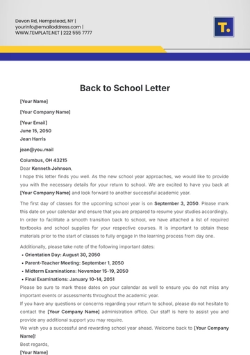 Free Back to School Letter Template to Edit Online