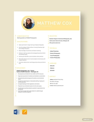 Experienced Photographer Resume