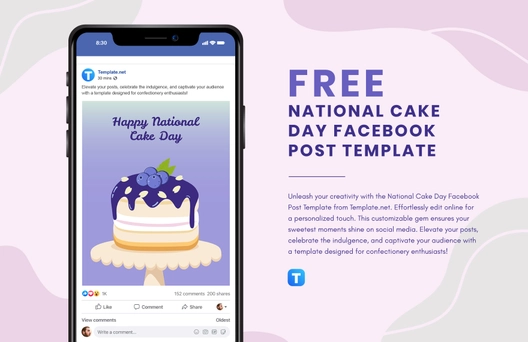 Free National Cake Day Facebook Post Template to Edit Online
