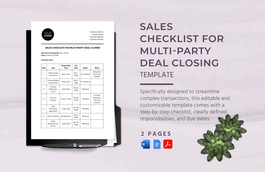 Sales Checklist for Multi-Party Deal Closing Template