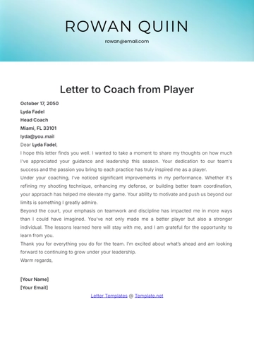 Free Letter to Coach from Player Template to Edit Online