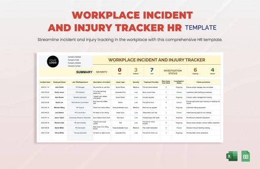 Workplace Incident and Injury Tracker HR Template
