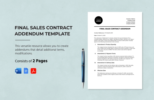 Sales Final Sales Contract Addendum Template