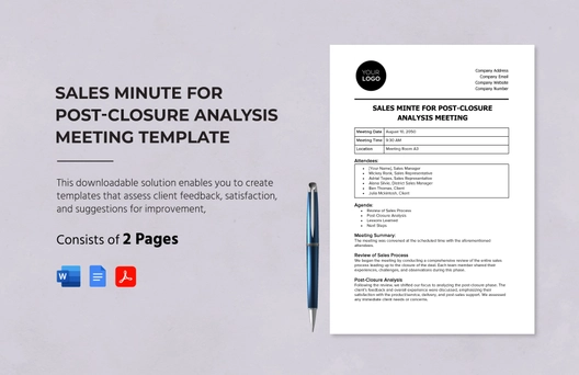 Sales Minute for Post-Closure Analysis Meeting Template