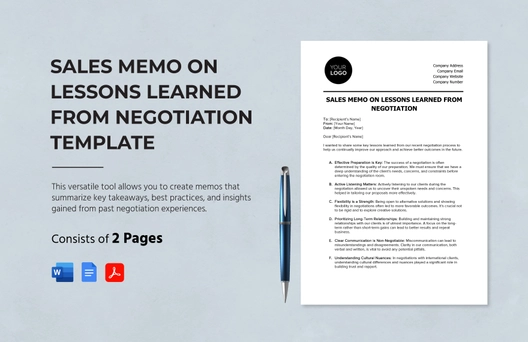 Sales Memo on Lessons Learned from Negotiation Template Sales Memo on Lessons Learned from Negotiation Template