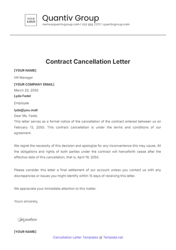 Free Contract Cancellation Letter Template to Edit Online