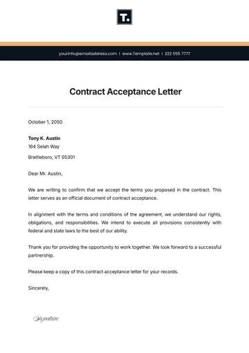 Free Contract Acceptance Letter Template to Edit Online