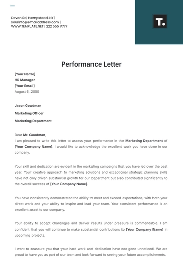 Free Performance Letter Template to Edit Online