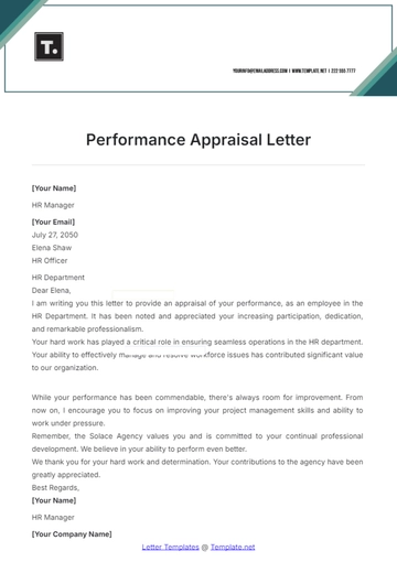 Free Performance Appraisal Letter Template to Edit Online