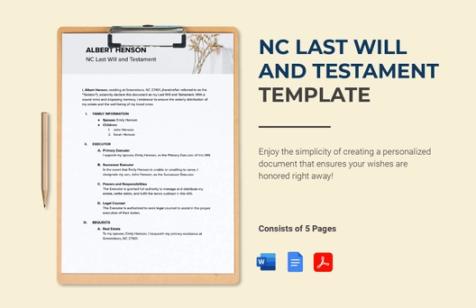 NC Last Will and Testament Template