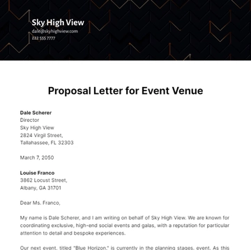 Free Proposal Letter for Event Venue Template to Edit Online