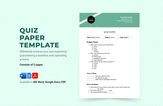 Quiz Paper Template Quiz Paper Template