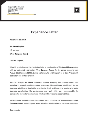 Free Experience Letter Template to Edit Online