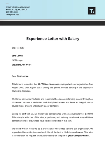 Free Experience Letter with Salary Template to Edit Online
