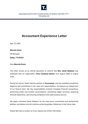 Free Accountant Experience Letter Template to Edit Online