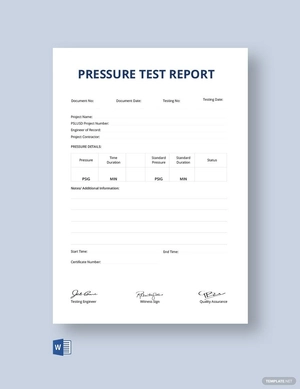 Pressure Test Report Certificate Template