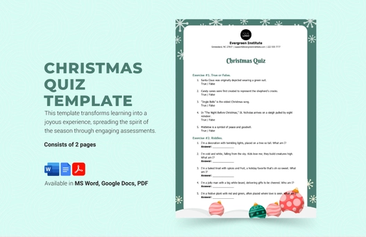 Christmas Quiz Template Christmas Quiz Template