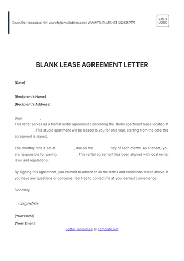 Free Blank Lease Agreement Letter Template to Edit Online