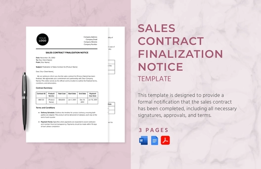 Sales Contract Finalization Notice Template