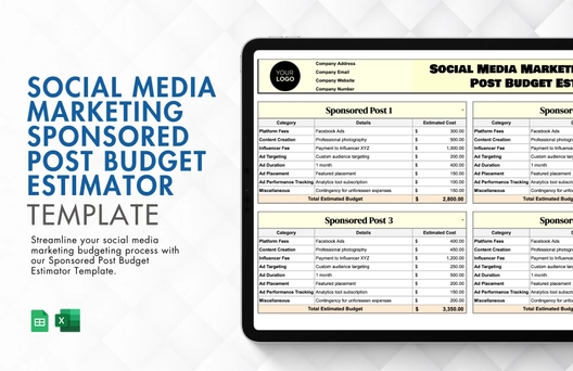 Social Media Marketing Sponsored Post Budget Estimator Template Social Media Marketing Sponsored Post Budget Estimator Template