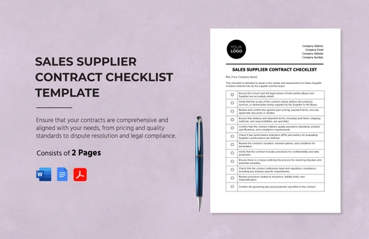 Sales Supplier Contract Checklist Template