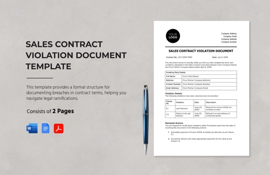 Sales Contract Violation Document Template