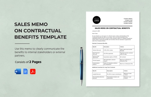 Sales Memo on Contractual Benefits Template Sales Memo on Contractual Benefits Template