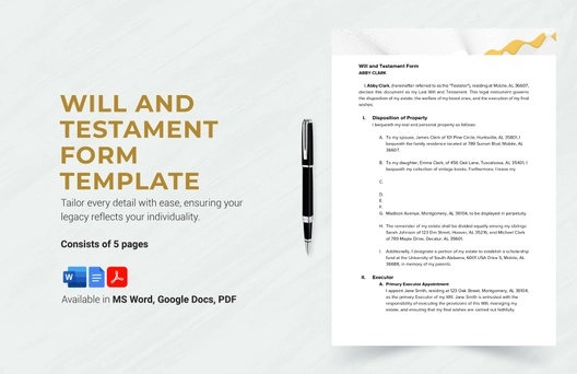 Will and Testament Form Template