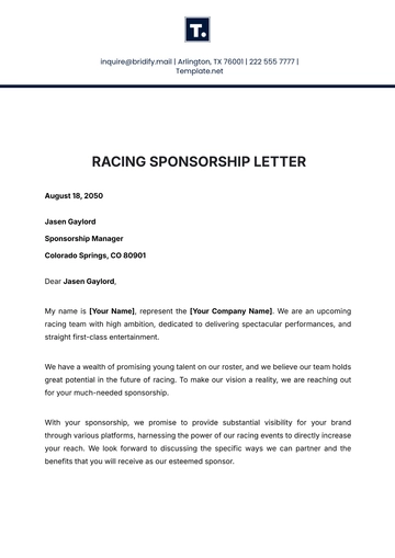 Free Racing Sponsorship Letter Template to Edit Online